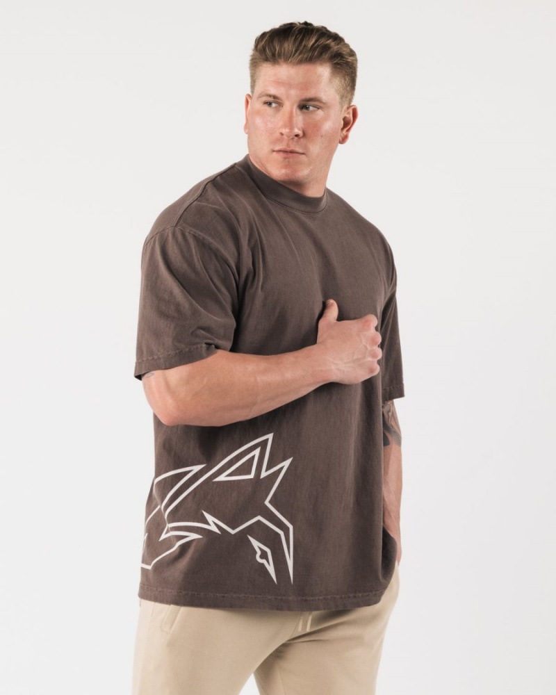 Men's Alphalete Giant Wolf Head Tee Shirts Clove | 8763-YUZFD