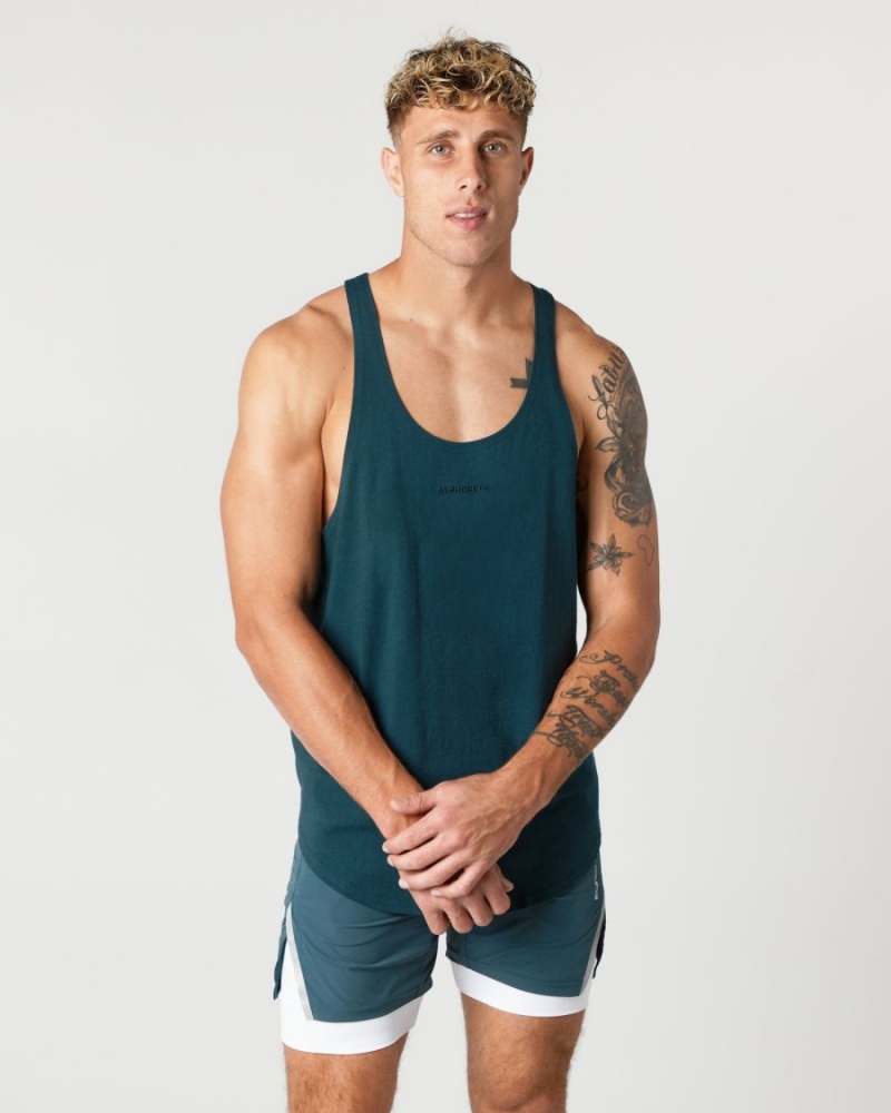 Men\'s Alphalete Heavy Cotton Core Stringer Stringers Midnight | 1643-QGRVO