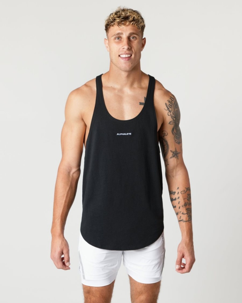 Men\'s Alphalete Heavy Cotton Core Stringer Stringers Black | 7316-PQMUR