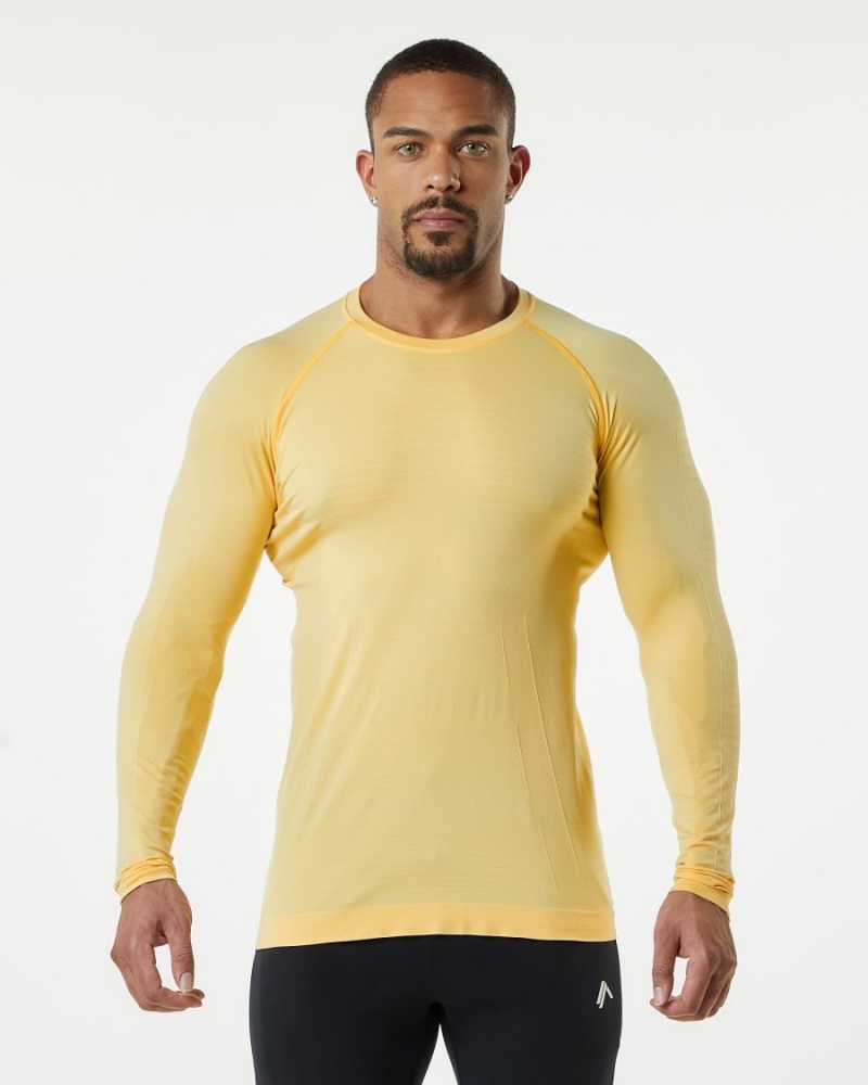 Men\'s Alphalete Hero Long Sleeve Tee Shirts Faded Honey | 8912-WLVQG