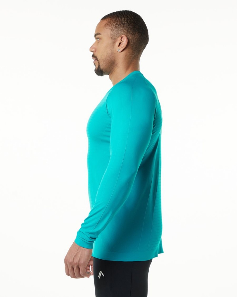 Men's Alphalete Hero Long Sleeve Tee Shirts Ocean | 0174-CUBEA