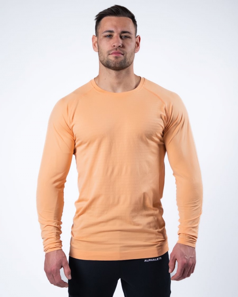 Men\'s Alphalete Hero Long Sleeve Tee Shirts Cheeky Coral | 0723-VAZBI