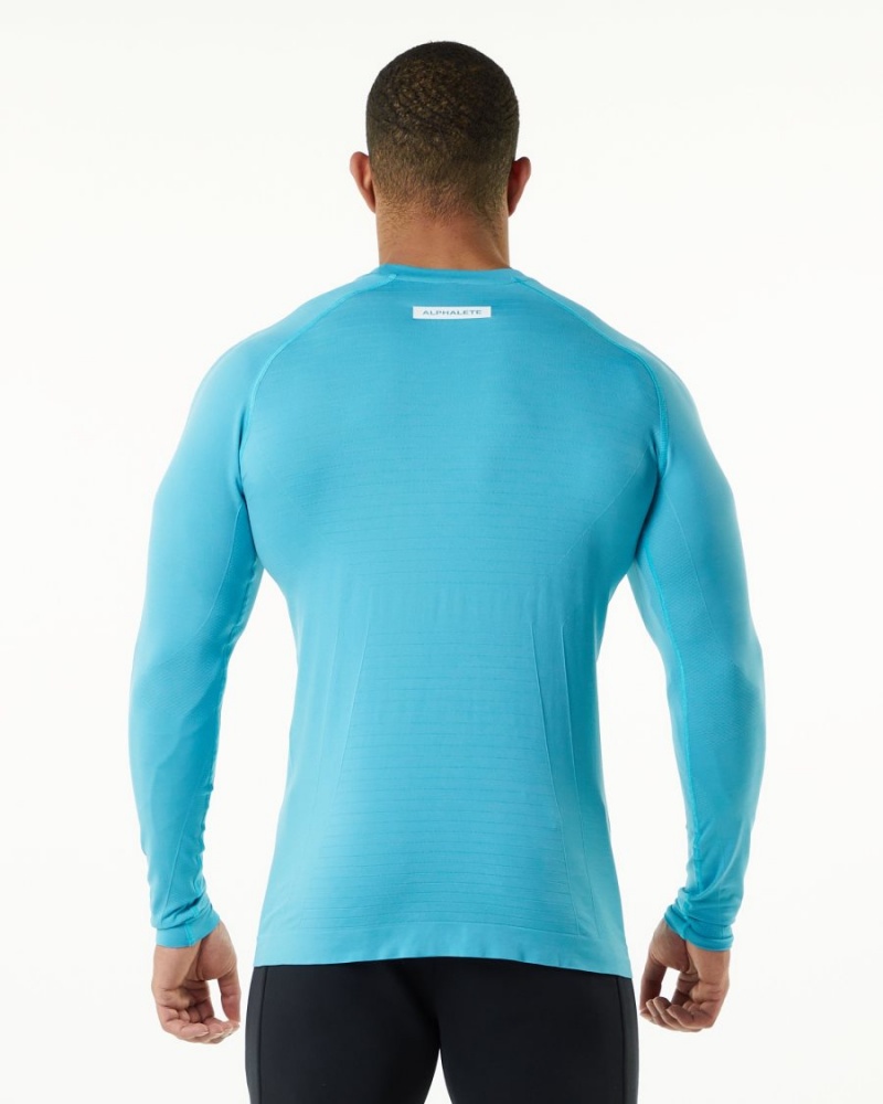 Men's Alphalete Hero Long Sleeve Tee Shirts Faded Ocean | 2691-MSDRP