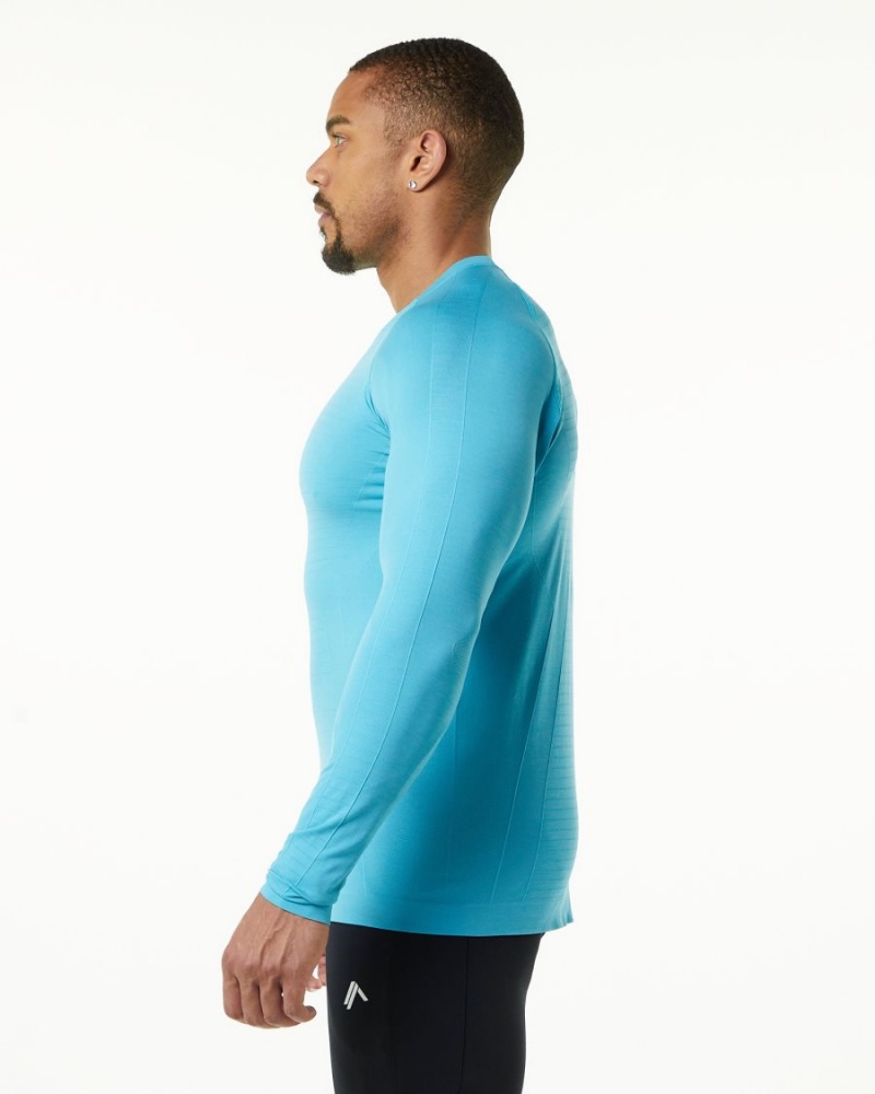 Men's Alphalete Hero Long Sleeve Tee Shirts Faded Ocean | 2691-MSDRP