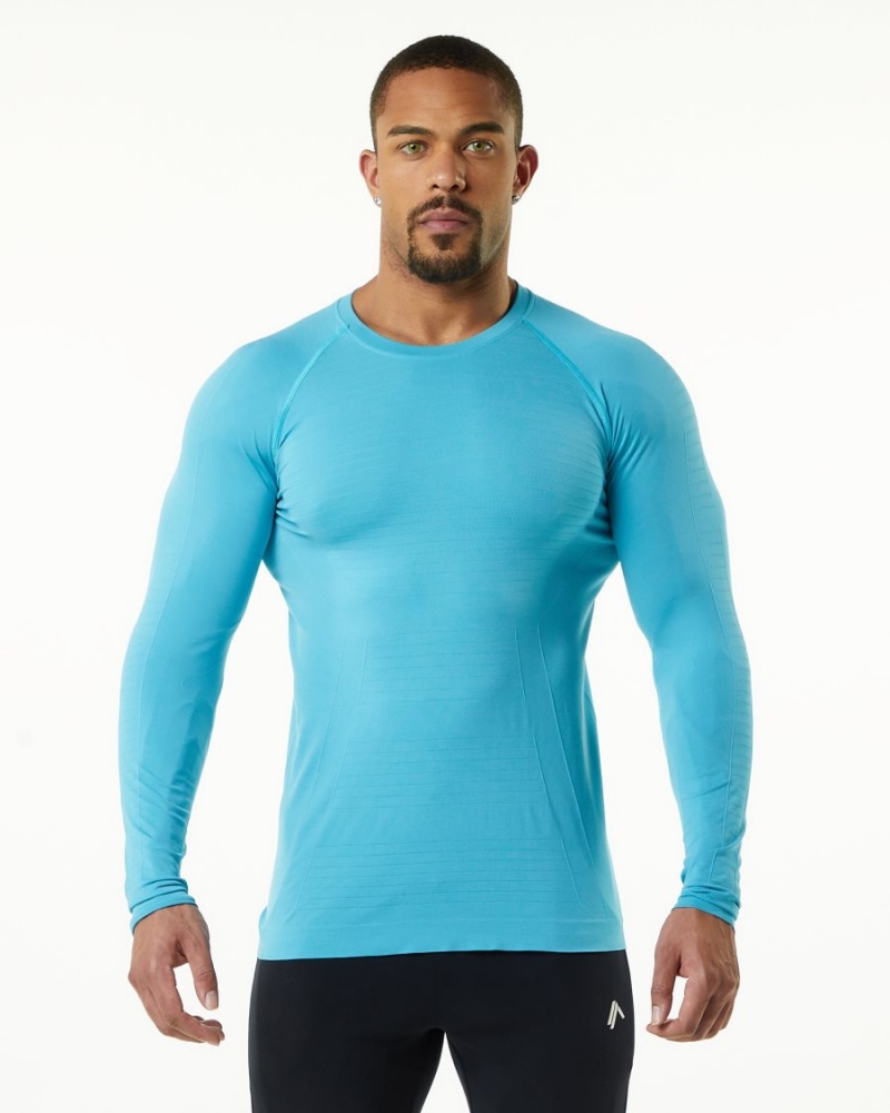 Men\'s Alphalete Hero Long Sleeve Tee Shirts Faded Ocean | 2691-MSDRP