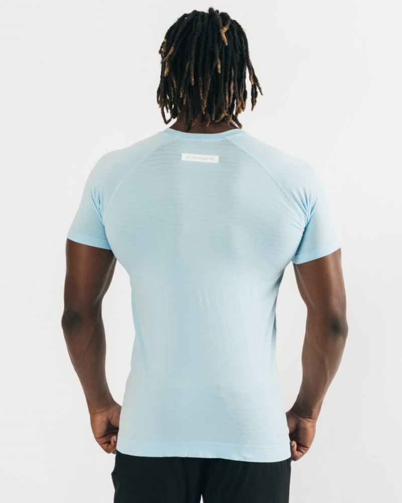 Men's Alphalete Hero Tee Shirts Arctic Blue | 6750-URIXV