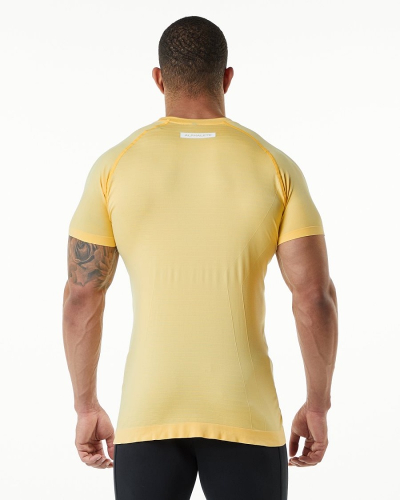 Men's Alphalete Hero Tee Shirts Faded Honey | 1954-ZPDLI