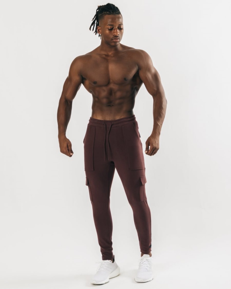 Men's Alphalete Identity Cargo Jogger Mahogany | 9512-AFUTV