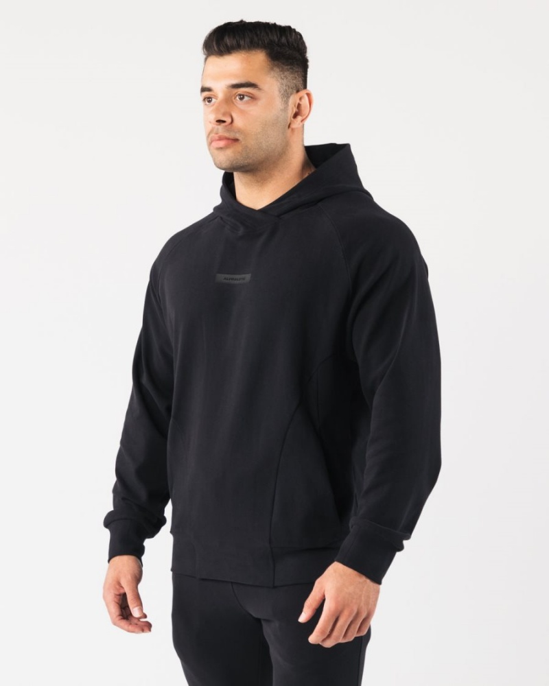 Men's Alphalete Identity Pro Hoodie Hoodie Black | 0943-IDTUH