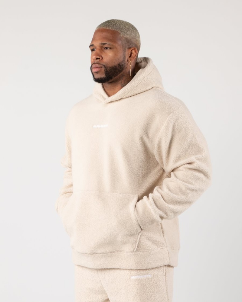 Men's Alphalete King Hoodie Hoodie Vanilla | 2978-YJBZH