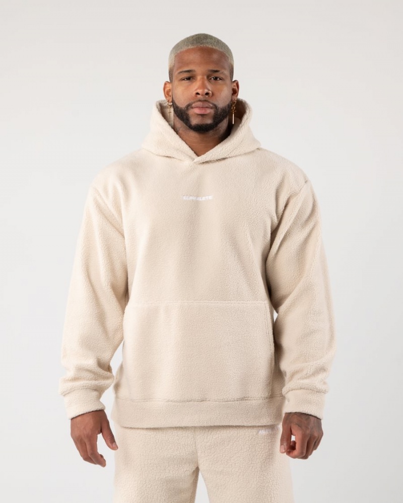 Men\'s Alphalete King Hoodie Hoodie Vanilla | 2978-YJBZH