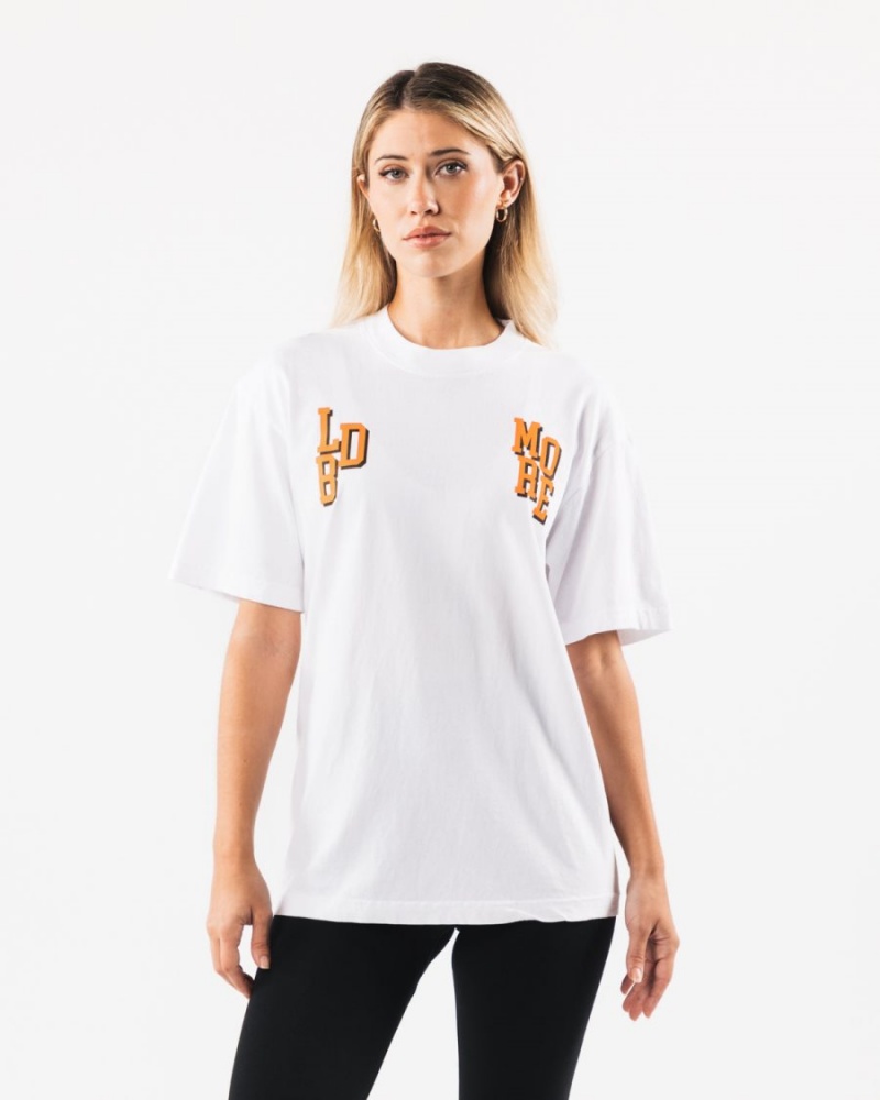 Men's Alphalete LDB More Letter Tee Shirts White | 1980-PLKHE