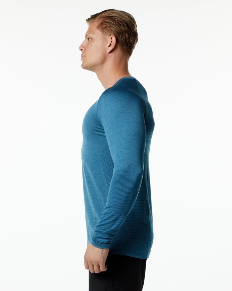 Men's Alphalete Ozone LS Tee Shirts Atlantic Blue | 9472-GKIMP