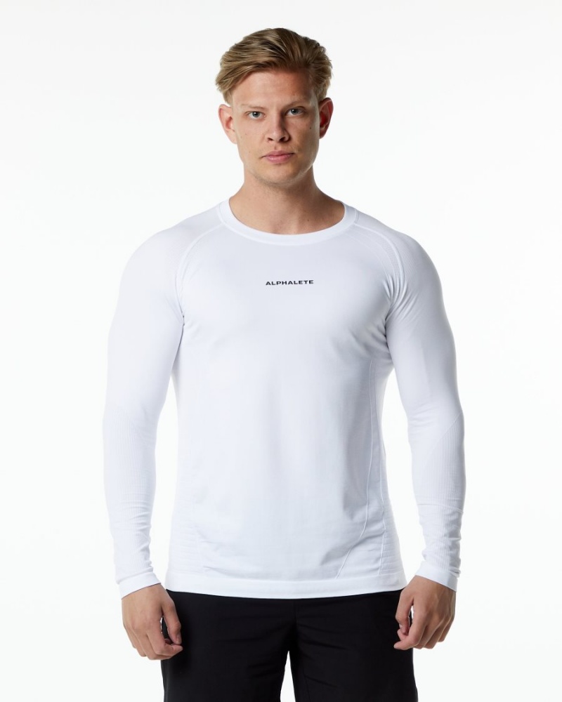 Men\'s Alphalete Ozone LS Tee Shirts White | 0561-VWGEB