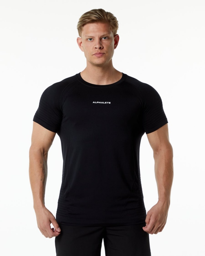 Men\'s Alphalete Ozone Tee Shirts Black | 5126-NIVWO