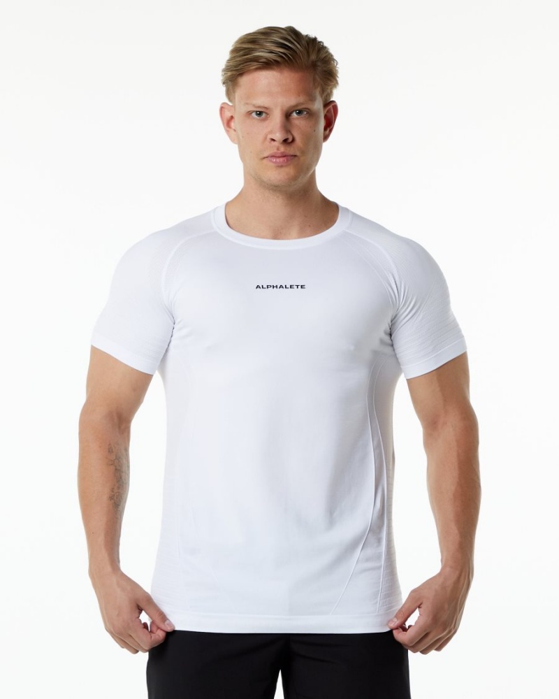 Men\'s Alphalete Ozone Tee Shirts White | 2398-KEABS