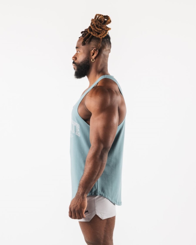 Men's Alphalete Paisley Print Raw Cut Tank Tanks Turquoise | 5842-GFEWB