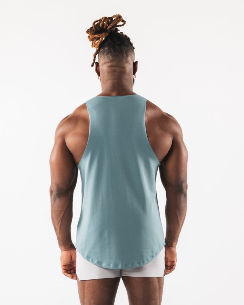 Men's Alphalete Paisley Print Raw Cut Tank Tanks Turquoise | 5842-GFEWB