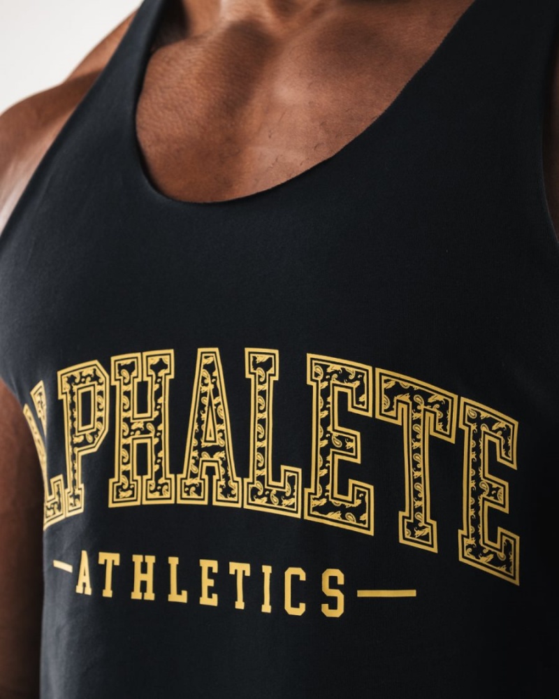 Men's Alphalete Paisley Print Raw Cut Tank Tanks Black | 9173-KWVYB