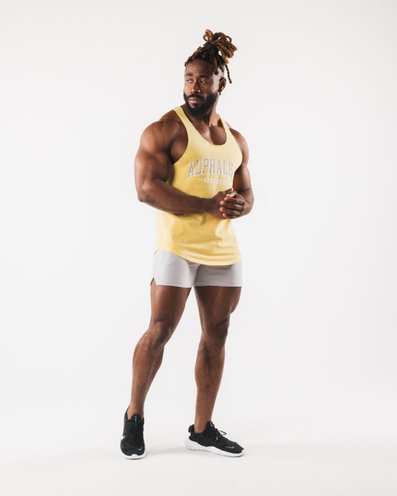 Men's Alphalete Paisley Print Raw Cut Tank Tanks Yellow | 0721-FZKIB