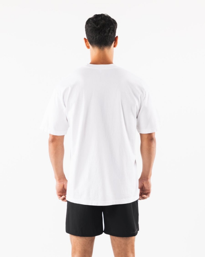 Men's Alphalete Pump University Tee Shirts White | 2064-WCMDF