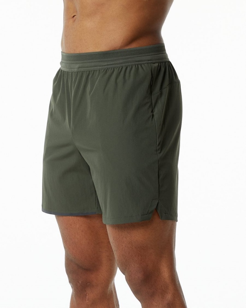 Men's Alphalete Studio Short 6" Shorts Olive | 1352-PWSUR