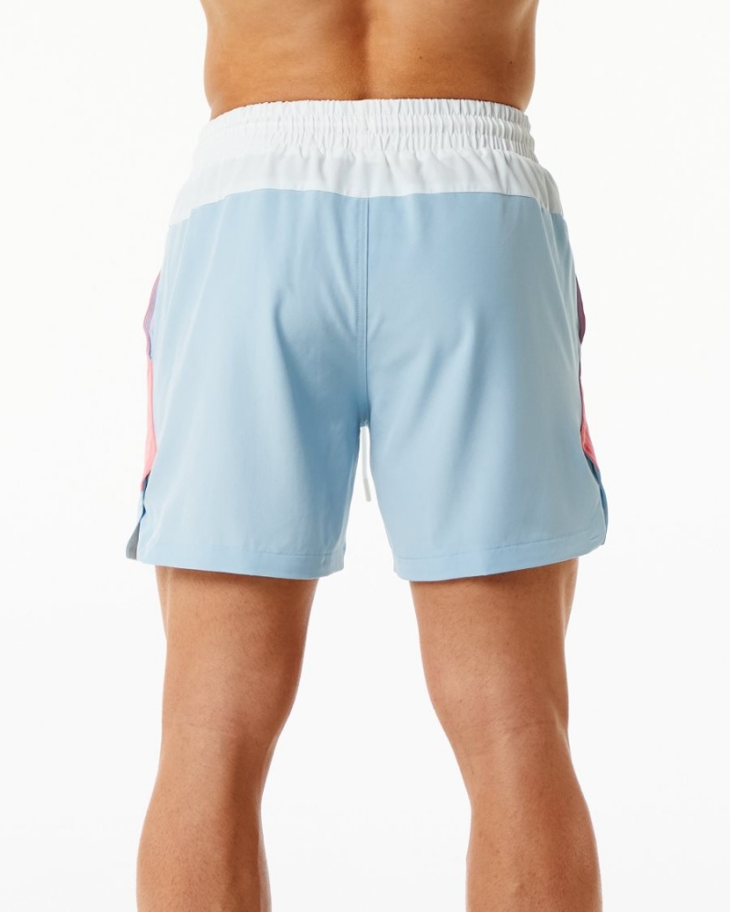 Men's Alphalete Swim Trunk 5.5" Boardshorts Coral / Light Blue | 3610-RBVYK