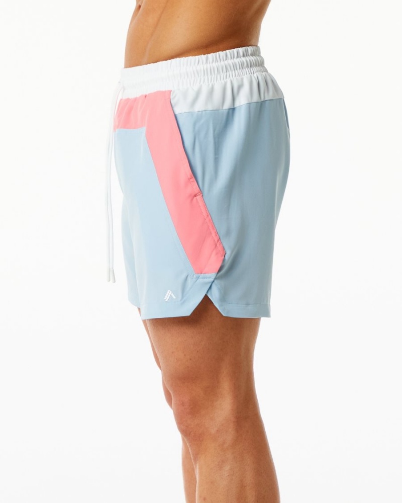 Men's Alphalete Swim Trunk 5.5" Boardshorts Coral / Light Blue | 3610-RBVYK