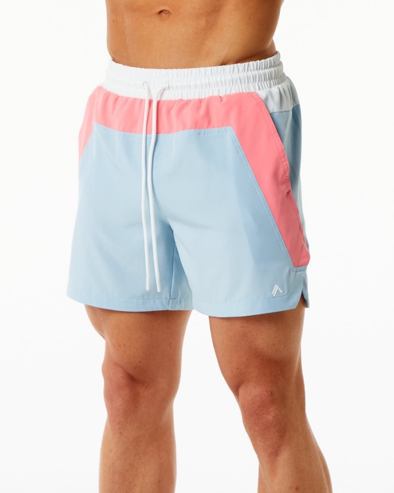 Men's Alphalete Swim Trunk 5.5" Boardshorts Coral / Light Blue | 3610-RBVYK