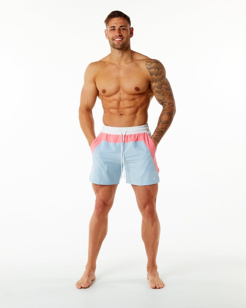 Men's Alphalete Swim Trunk 5.5" Boardshorts Coral / Light Blue | 3610-RBVYK