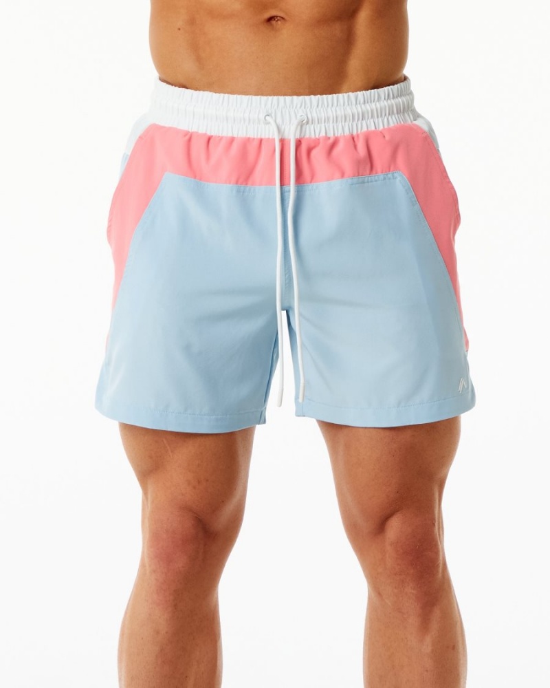 Men\'s Alphalete Swim Trunk 5.5" Boardshorts Coral / Light Blue | 3610-RBVYK