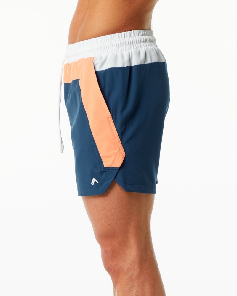 Men's Alphalete Swim Trunk 5.5" Boardshorts Orange / Blue | 7093-BHJOY