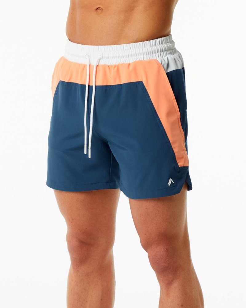 Men's Alphalete Swim Trunk 5.5" Boardshorts Orange / Blue | 7093-BHJOY