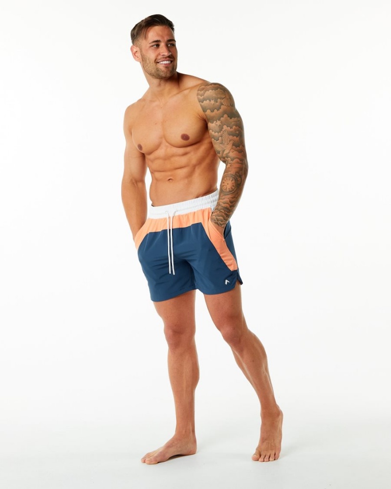 Men's Alphalete Swim Trunk 5.5" Boardshorts Orange / Blue | 7093-BHJOY