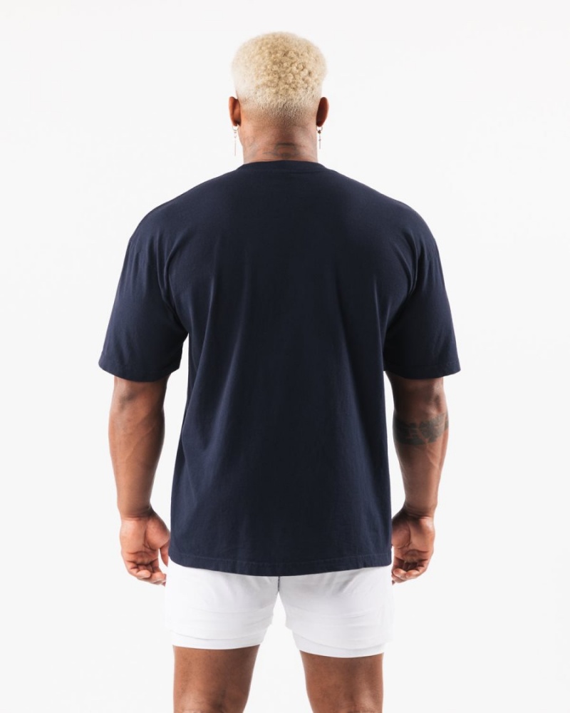 Men's Alphalete Texas Tee Shirts Navy | 2936-VKLCZ