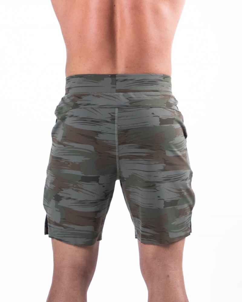 Men's Alphalete Trace Short 8" Shorts Olive Canvas Camo | 6730-UMKSZ