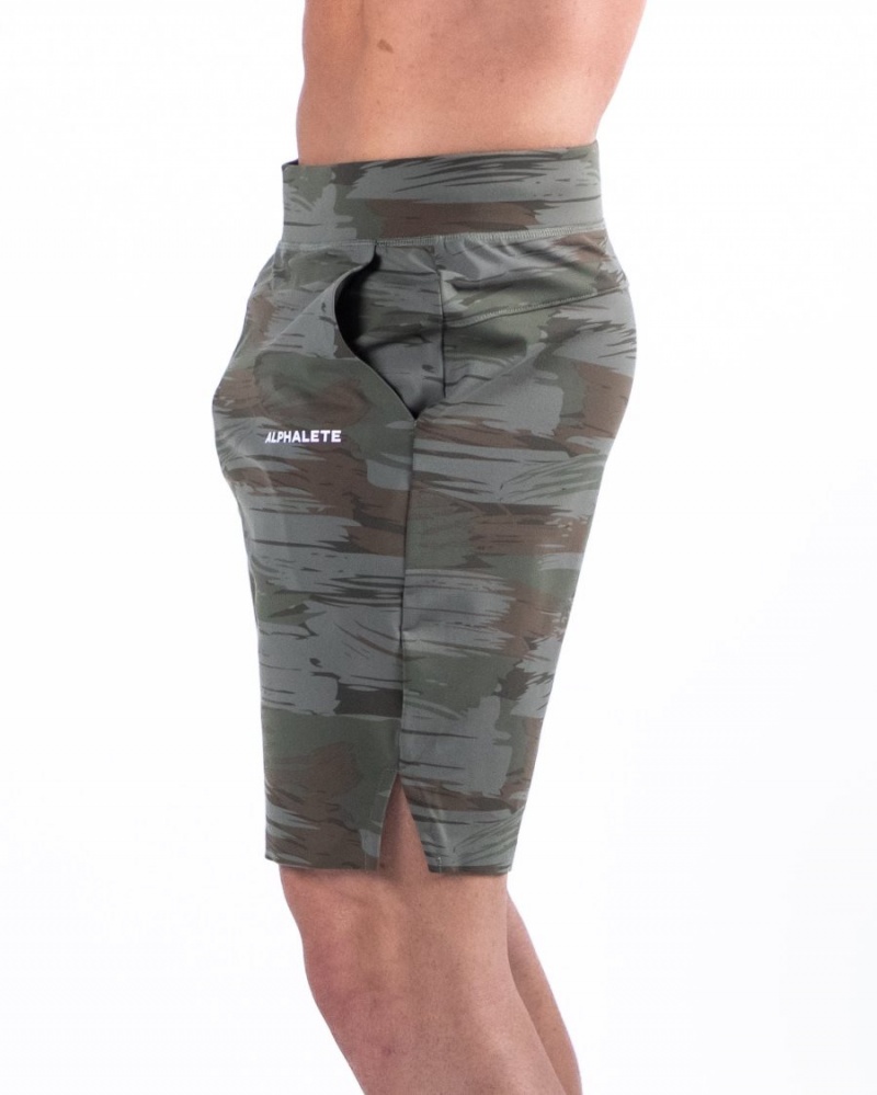 Men's Alphalete Trace Short 8" Shorts Olive Canvas Camo | 6730-UMKSZ