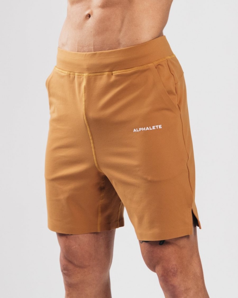 Men's Alphalete Trace Short 8" Shorts Camel | 2094-GMZAQ