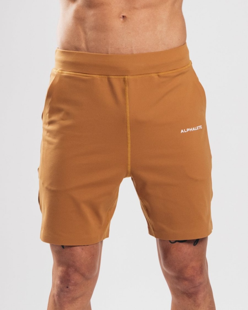 Men\'s Alphalete Trace Short 8" Shorts Camel | 2094-GMZAQ