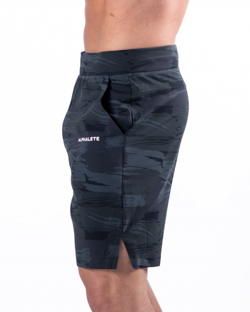 Men's Alphalete Trace Short 8" Shorts Black Canvas Camo | 3059-HKTXB