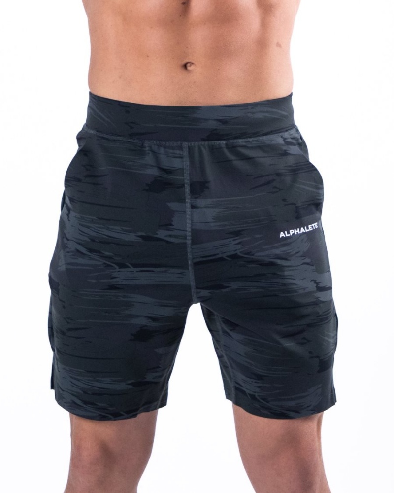 Men\'s Alphalete Trace Short 8" Shorts Black Canvas Camo | 3059-HKTXB