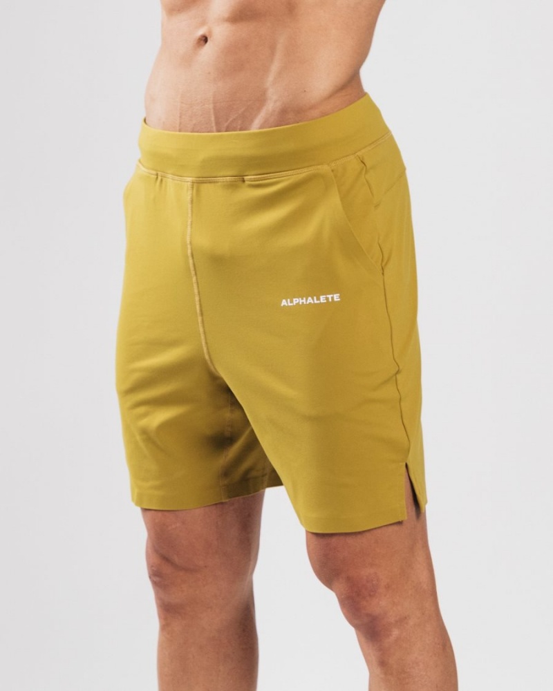 Men's Alphalete Trace Short 8" Shorts Mustard | 0576-CNVZO