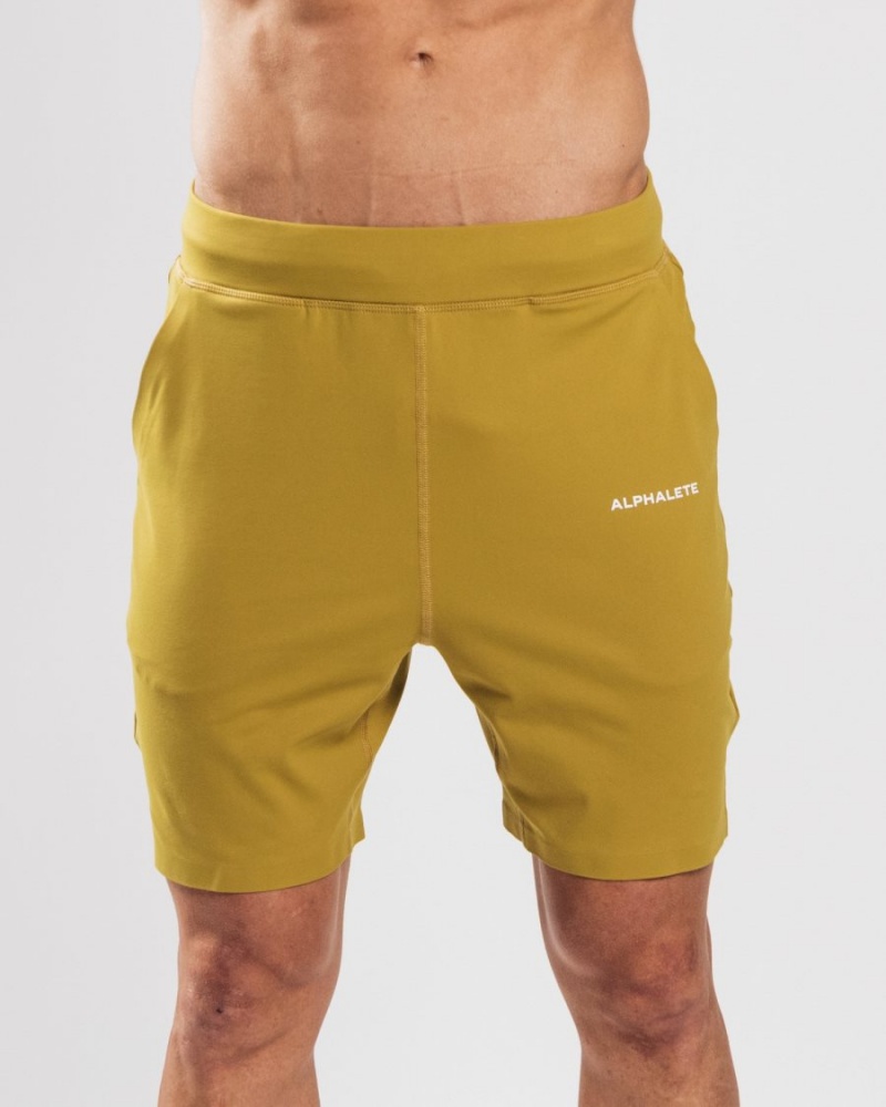 Men\'s Alphalete Trace Short 8" Shorts Mustard | 0576-CNVZO