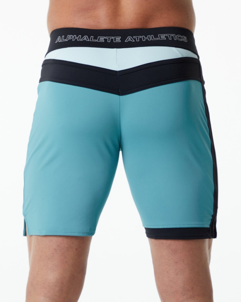 Men's Alphalete Trident Competition Short Boardshorts Teal | 1240-WHDRO