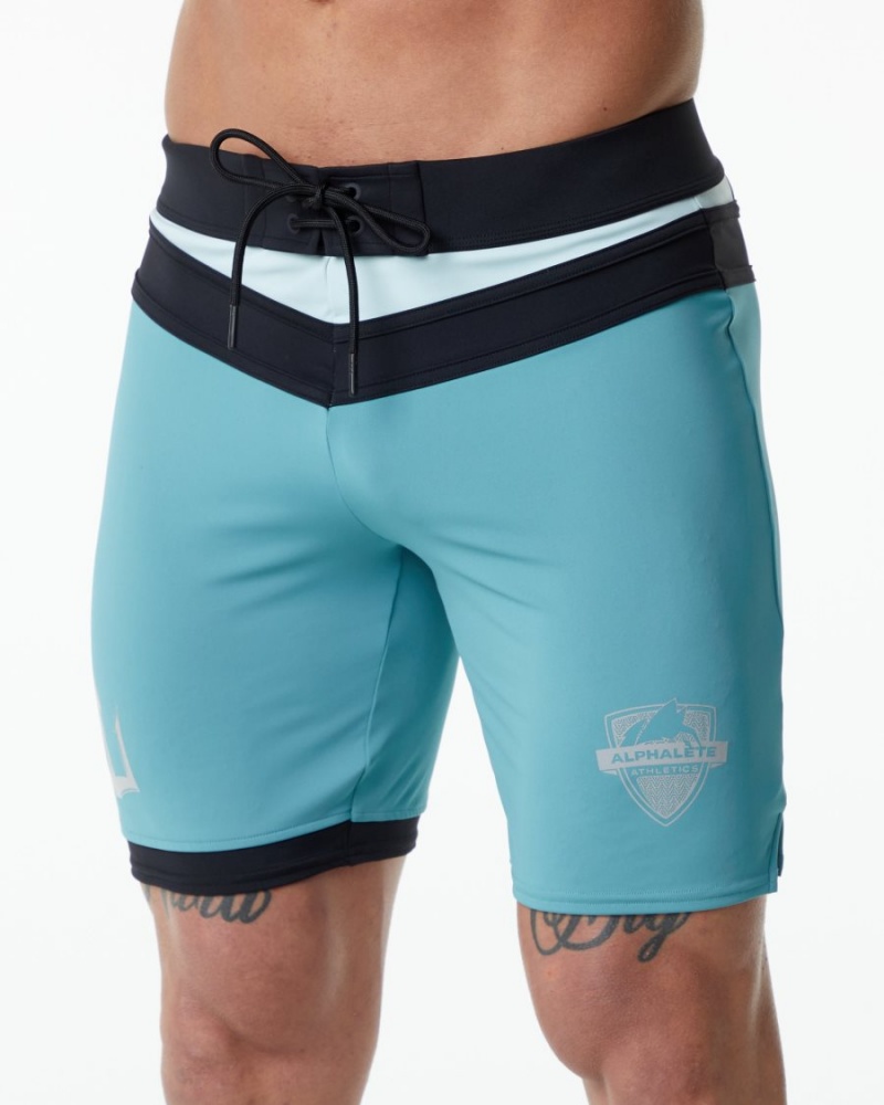 Men's Alphalete Trident Competition Short Boardshorts Teal | 1240-WHDRO