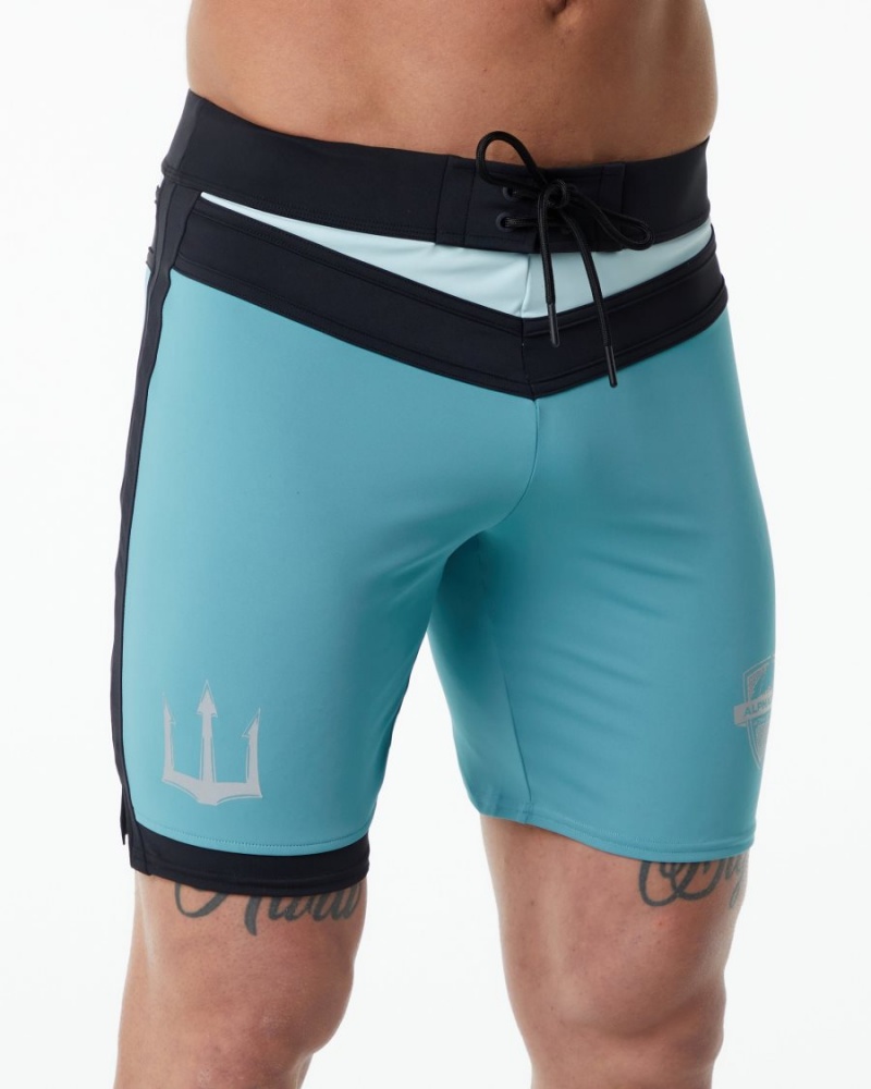 Men's Alphalete Trident Competition Short Boardshorts Teal | 1240-WHDRO