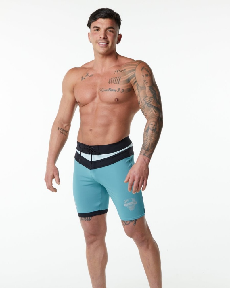 Men's Alphalete Trident Competition Short Boardshorts Teal | 1240-WHDRO