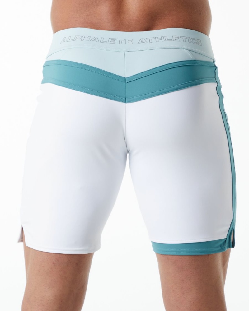 Men's Alphalete Trident Competition Short Boardshorts White | 3971-UQNES