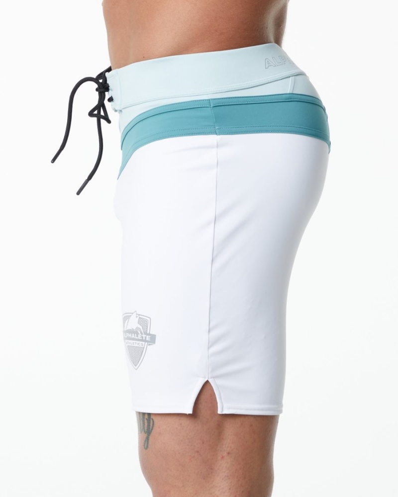 Men's Alphalete Trident Competition Short Boardshorts White | 3971-UQNES