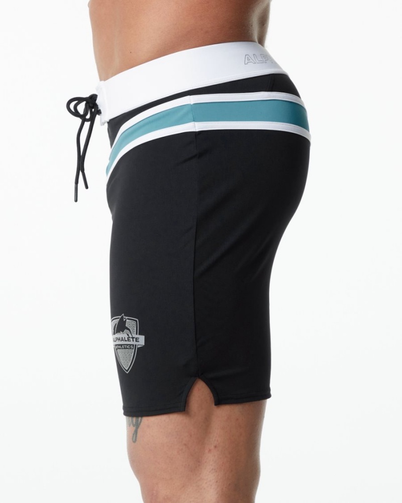 Men's Alphalete Trident Competition Short Boardshorts Black | 9416-QTABV